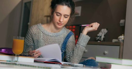 Woman studying at home